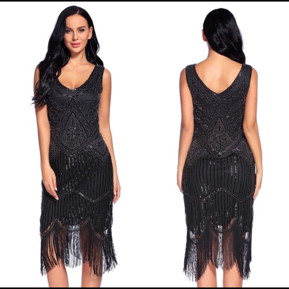 Black Sequin Flapper Style Dress